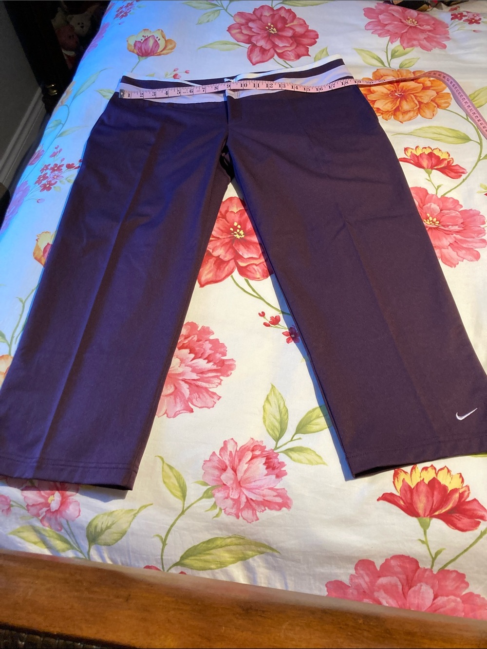Nike Girls' Purple Cropped Leggings with Contrast Waistband